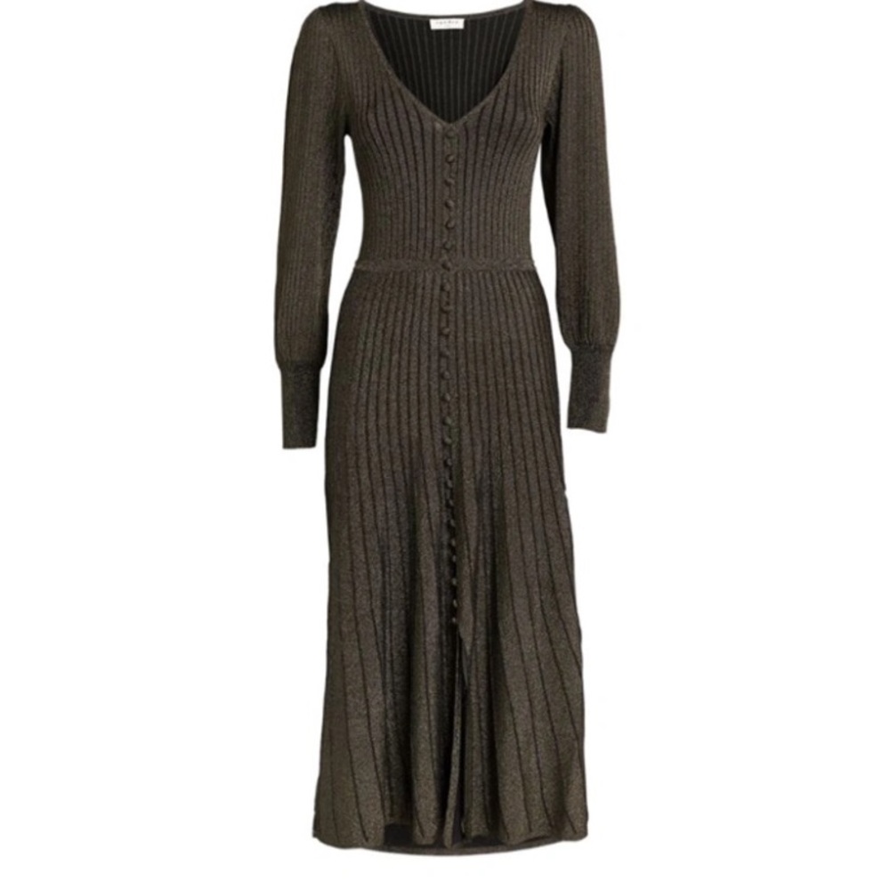 Sandro Paris Aure Bell-sleeve Knitted Lurex Dress in Black/Gold